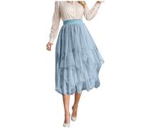 Gonna a rete irregolare da donna, gonna di media lunghezza con gonna dimagrante altamente versatile, Azzurro, XS