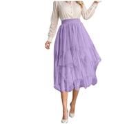 Gonna a rete irregolare da donna, gonna di media lunghezza con gonna dimagrante altamente versatile, Lilla, XS