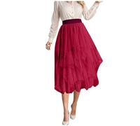 Gonna a rete irregolare da donna, gonna di media lunghezza con gonna dimagrante altamente versatile, Vino, S