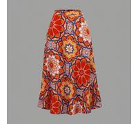 Gonna a ruota con vita stretta e motivo floreale grande in stile palazzo taglie forti 0XL,1XL,2XL,3XL,4XLPiante,stampa dappertutto,Stampa Casuale,Tradizione popolareTessuto intrecciato