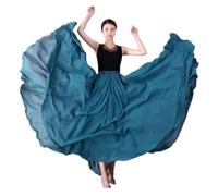 Gonna a Ruota Intera Gonna in chiffon da 720 gradi, ballerina, zingara, pattinaggio, gonna lunga, abbigliamento da pratica, gonna da ballo professionale da palcoscenico(Peacock blue,XL Length 95cm)