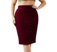 Gonna A Tubino Summer Plus Size Solid Slim Gonna, Gonna A Fessura A Vita in Alto Casual, Abbigliamento da Donna Taglie Forti-Claret-XXXL