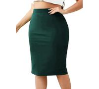 Gonna A Tubino Summer Plus Size Solid Slim Gonna, Gonna A Fessura A Vita in Alto Casual, Abbigliamento da Donna Taglie Forti-Verde-4Xl