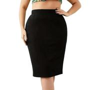 Gonna A Tubino Summer Plus Size Solid Slim Gonna, Gonna A Fessura A Vita in Alto Casual, Abbigliamento da Donna Taglie Forti-Nero-XL