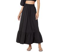 Gonna a tubo, da donna, elastica, a vita alta, stile boho, maxi gonna con volant, linea svasata, gonna lunga, Nero , S