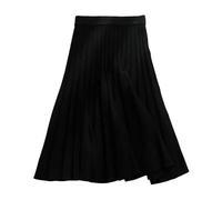 Gonna a vita alta da donna a maglia per ombrello autunno e inverno, gonna in lana svasata, linea ad A, lunghezza al ginocchio, gonna a pieghe a costine, ispessimento, calda gonna autunnale, O nero