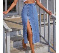 Gonna a vita alta da donna di media lunghezza irregolare Split Casual Donna | Design a vita alta, orlo irregolare con spacco, per una vestibilità aderente a forma di A, morbido tessuto elasticizzato per