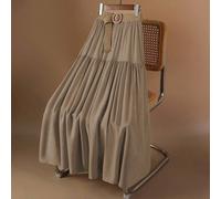 Gonna a vita alta in stile vintage ispirata alla Francia, in seta e bambù a righe beige, con vita elastica, vita stretta, doppio orlo e cintura intrecciata, adatta per la primavera e l'estate, gonna d
