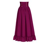 Gonna a vita alta, linea A, gonna lunga vittoriana, gotica, medievale, abito lungo, per carnevale, Halloween, costume elegante e casual, Colore: rosso, X-Small