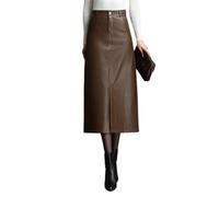 Gonna aderente da donna in pelle con spacco frontale, vita alta, tasca dritta, gonna calda, Caff, XXL