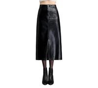 Gonna aderente da donna in pelle con spacco frontale, vita alta, tasca dritta, gonna calda, Nero , L
