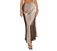 Gonna aderente da donna, tinta unita, elasticizzata, in raso, gonna lunga a trapezio, sottile, a vita alta, gonna midi da ufficio, gonna per feste, elegante, fluida, comoda, da spiaggia, abbigliamento