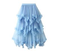 Gonna asimmetrica da donna in tulle con volant e balze - gonna a gradini multistrato in stile romantico principessa, giocosa gonna midi per feste e occasioni festive, Stil_d04 blu, Taglia unica