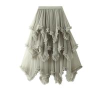 Gonna asimmetrica da donna in tulle con volant e balze - gonna a gradini multistrato in stile romantico principessa, giocosa gonna midi per feste e occasioni festive, Stil_d01 verde, Taglia unica