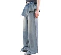 Gonna asimmetrica da donna, vestibilità ampia, pantaloni a gamba larga con finto design a due pezzi estetici larghi pantaloni jeans larghi asimmetrici pantaloni jeans larghi pantaloni in denim