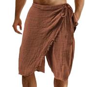 Gonna avvolgente da uomo, in cotone e lino, pantaloni a 3/4, stile bohémien, per eventi culturali e giornate in spiaggia