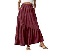 Gonna Boheme da donna, vintage, gonna a pieghe, lunga e a pieghe, con gambe larghe, taglio a trapezio stile estivo a vita alta, elastica, vestibilità aderente, elegante