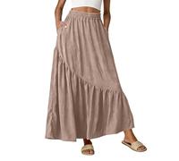 Gonna Boheme da donna, vintage, gonna a pieghe, lunga e a pieghe, con gambe larghe, taglio a trapezio stile estivo a vita alta, elastica, vestibilità aderente, elegante