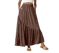 Gonna Boheme da donna, vintage, gonna a pieghe, lunga e a pieghe, con gambe larghe, taglio a trapezio stile estivo a vita alta, elastica, vestibilità aderente, elegante