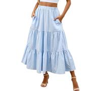 Gonna Boheme da donna vintage - Gonna da donna a mezza lunghezza con tasche a vita alta elastica volant fluidi stile bohemian casual estivo taglio trapezio skirt party