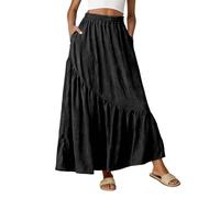 Gonna Boheme da donna, vintage, gonna plissettata, da donna, lunga e a pieghe, con gambe larghe, taglio a trapezio, stile estivo, a vita alta, elasticizzata, taglio aderente, elegante, per feste