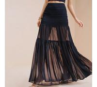 Gonna casual con design a sovrapposizione trasparente in tessuto di chiffon a vita regolare e ampia L,M,S,XLColore unicoChiffon