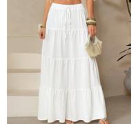 Gonna casual da donna a più strati con orlo a balze, adatta per l'estate, gonna bianca a balze lunga, gonna con coulisse, gonna estiva, gonna chic Tall XS,Tall S,Tall M,Tall L,Tall XLColore unicoTessu