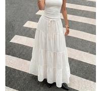 Gonna casual da donna a strati stile torta per le vacanze, adatta per l'estate, gonna lunga bianca a più strati, gonna con coulisse, gonna alla moda estiva L,M,SColore unicoPoliestere
