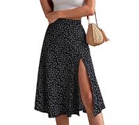 Gonna casual da donna a vita alta con stampa floreale con spacco sulla coscia una linea maxi gonne sexy boho swing una linea gonna midi Y2K Clubwear, Nero , XXL