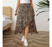 Gonna casual estiva da donna, stile boho, con design a vita alta, stampa floreale ditsy, corta davanti e lunga dietro, adatta per vacanze e resort, taglie comode 0XL,1XL,2XL,3XL,4XLFiorelliniTessuto i