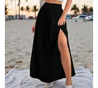 Gonna casual nera con spacco laterale per taglie comode, adatta per l'estate, le vacanze al mare, l'uso quotidiano, lo stile casual, il ritorno a scuola. Gonna lunga nera con spacco, gonna lunga con s