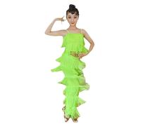 Gonna Con Frange For Danza Latina For Ragazze, Top Corto + Pantaloni, 2 Pezzi, Abbigliamento Da Ballo Da Competizione, Costume Da Spettacolo Teatrale Con Nappe For Sala Da Ballo Salsa Tango(Green,110c