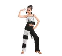 Gonna Con Frange For Danza Latina For Ragazze, Top Corto + Pantaloni, 2 Pezzi, Abbigliamento Da Ballo Da Competizione, Costume Da Spettacolo Teatrale Con Nappe For Sala Da Ballo Salsa Tango(D,110cm)