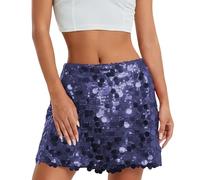 Gonna con paillette, da donna, per feste, a coppia, corta, sexy, con glitter, elegante, mini gonna con brillantini, slim fit, per la danza, per il capodanno, per carnevale, da donna, #005 viola, S