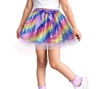 Gonna con paillettes in vita elasticizzata, scintillante, plissettata, elegante gonna tutù per bambini, danza principesse, festa di compleanno, Lilla, 2 anni