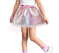 Gonna con paillettes in vita elasticizzata, scintillante, plissettata, elegante gonna tutù per bambini, danza principesse, festa di compleanno, Colore: rosa., 7 anni