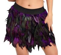 Gonna con piume da donna, costume di carnevale, vita elastica, mini gonna da donna, costume di carnevale, vita media, mini gonna a trapezio, gonna a piume, da donna, pettorina per il corpo, gotico