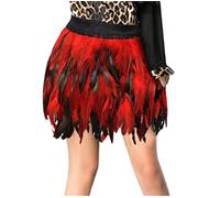 Gonna con piume, da donna, nera, per carnevale, in tulle, corta, per feste, gotica, cosplay, con pavone, carnevale, danza, gonna con piuma rossa