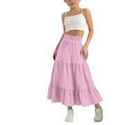 Gonna con volant a più livelli con coulisse a vita alta A-Line gonne midi estive in cotone lino Boho Casual Swing Maxi gonna lunga fluida per la scuola