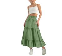 Gonna con volant a più livelli con coulisse a vita alta A-Line gonne midi estive in cotone lino Boho Casual Swing Maxi gonna lunga fluida per la scuola