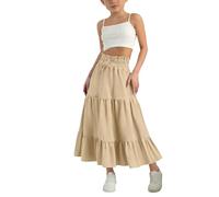 Gonna con volant a più livelli con coulisse a vita alta A-Line gonne midi estive in cotone lino Boho Casual Swing Maxi gonna lunga fluida per la scuola