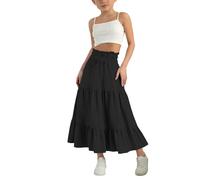 Gonna con volant a più livelli con coulisse a vita alta A-Line gonne midi estive in cotone lino Boho Casual Swing Maxi gonna lunga fluida per la scuola