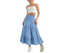 Gonna con volant a più livelli con coulisse a vita alta A-Line gonne midi estive in cotone lino Boho Casual Swing Maxi gonna lunga fluida per la scuola