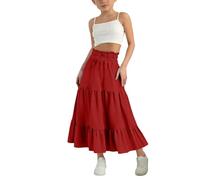 Gonna con volant a più livelli con coulisse a vita alta A-Line gonne midi estive in cotone lino Boho Casual Swing Maxi gonna lunga fluida per la scuola