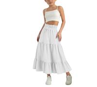 Gonna con volant a più livelli con coulisse a vita alta A-Line gonne midi estive in cotone lino Boho Casual Swing Maxi gonna lunga fluida per la scuola