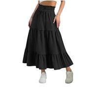 Gonna con Volant a più Livelli con Coulisse a Vita Alta A-Line gonne Midi estive in Cotone Lino Boho Casual Swing Maxi Gonna Lunga fluida per la Scuola Bellissimo