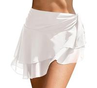 Gonna Copricostume Donna Mare,Copricostumi Sportivo con Ruches,Tinta Unita Pareo per Bikini,Vestito Corti Sexy Traspirante,Abito per Spiaggia e Vacanze, Taglia S-XL (White, S)