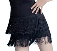 Gonna Corta con Frange per Bambina, Gonna da Ballo Latina con Nappe A Doppio Strato, Costume da Spettacolo Teatrale per Tango ChaCha, Salsa, Samba, Rumba, 150cm,Black