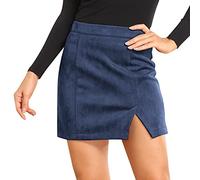 Gonna corta da donna con tasca a vita alta con cerniera solida moda invernale elegante attentato, Blu marino, L