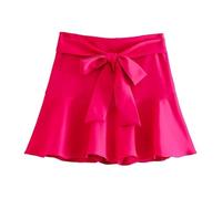 Gonna Corta da Donna - Gonna da Donna con Fiocco alla Moda Gonna da Donna Vintage A Vita Alta con Volant sull'Orlo Casual Versatile E Chic Mini Gonna da Donna, Rosso, XS
